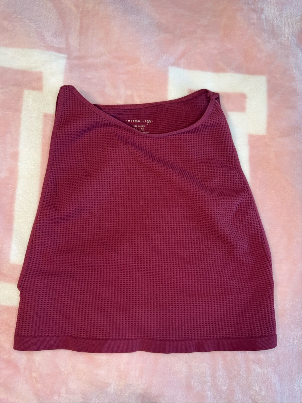 Free People Waffle Knit High Neck Burgundy Crop Top